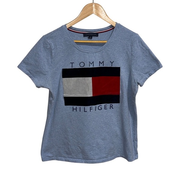 Tommy Hilfiger graphic logo light‎ blue women's large - Picture 2 of 8